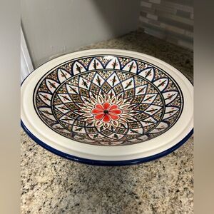 Le Souk Ceramique 12”Round serving Bowl, Made in Tunisia, White, Blue,